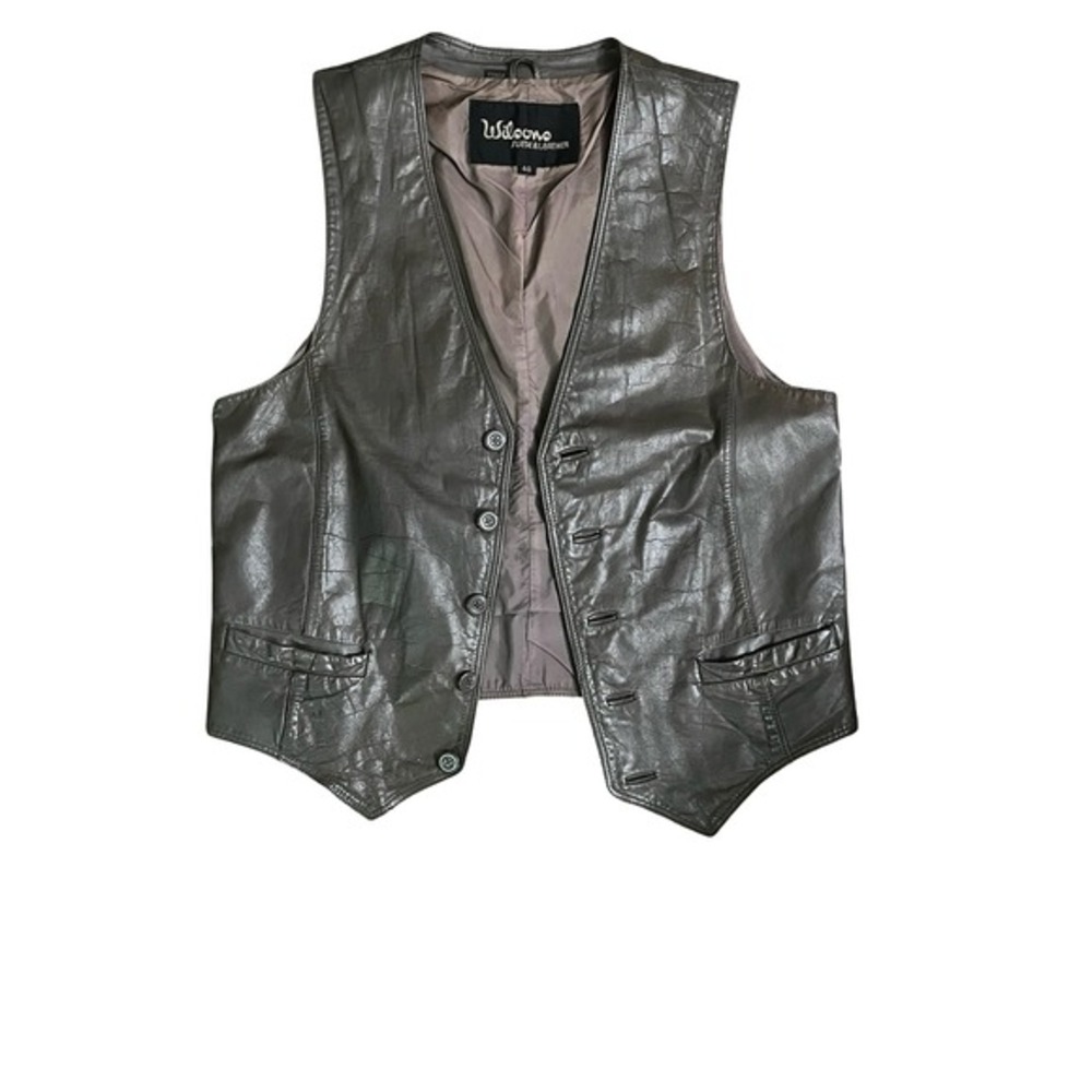 Wilsons Suede Leather Vest Mens Size 40 Gray Button Front Western‎ Lined
